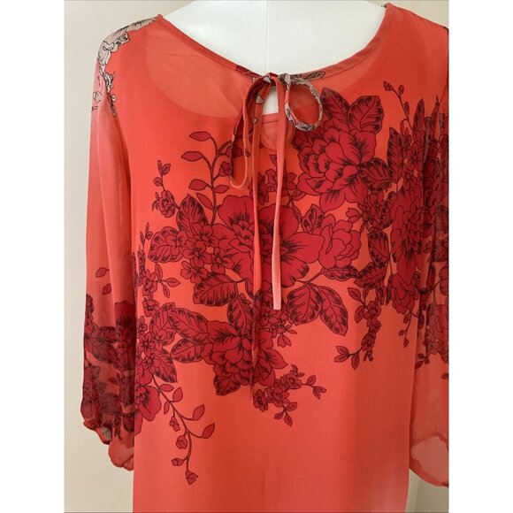Roz & Ali Sheer Tunic Top with Tank Size Large Colorful Floral Boho Fairycore - Picture 2 of 12